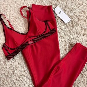 ALO Yoga Red Sports Bra and Leggings Set